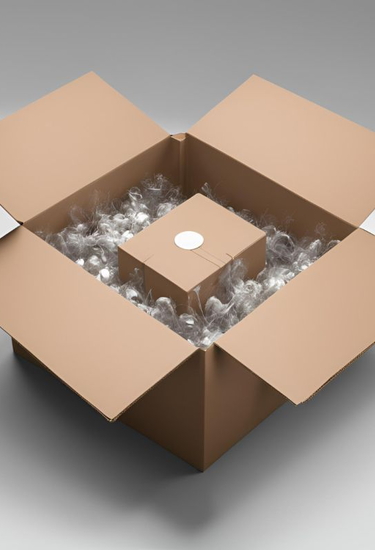 Ein kleiner Karton in einem großen Karton mit Verpackungsmaterial