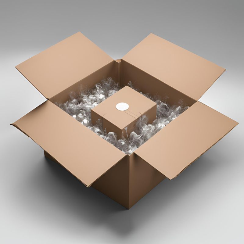 Ein kleiner Karton in einem großen Karton mit Verpackungsmaterial